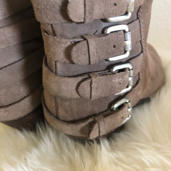 Sam Edelman Lucca Four Buckle Suede Block Heel Booties - Picture 3 of 8